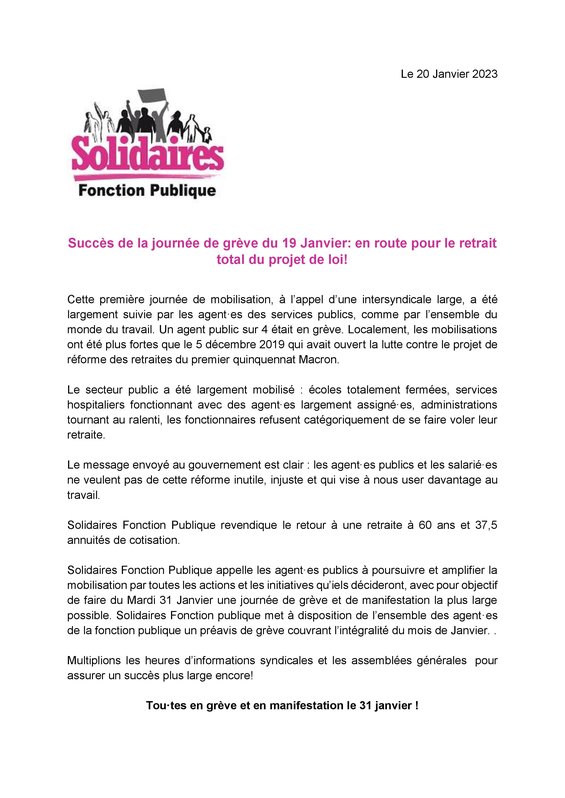 CP Solidaires FP Succès de la journée de grève du 19 Janvier en route pour le retrait total du projet de loi-page-001