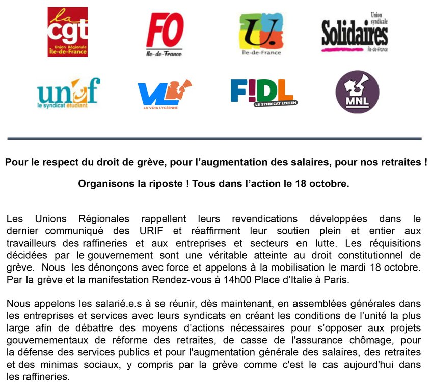 Pour le respect du droit de grève, pour l’augmentation des salaires, pour nos retraites !